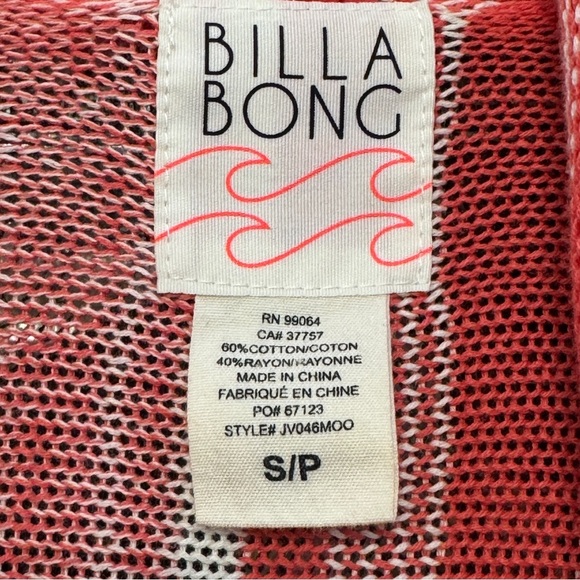 Billabong Small Striped Knit Cardigan Coral Red Lightweight Open Front - Picture 4 of 5